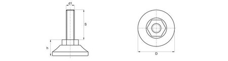 Otočná nastavitelná nožička D-30mm M10 x 60mm, se šestihrannou zdířkou