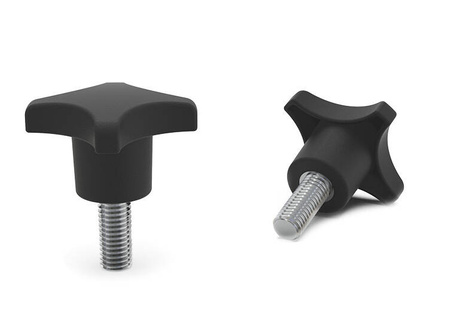 Cross handle knob according to DIN 6335, with threaded pin D-63mm M12