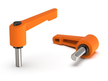 Adjustable lever with threaded pin and button R-42mm M5 x 20mm, slim design, RAL2004 (orange)