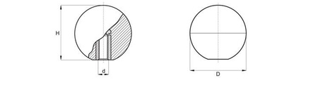 Spherical handle with threaded bushing D-30mm M10