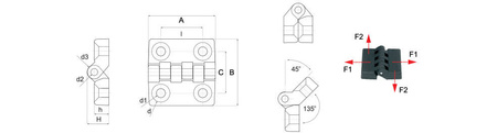 Hinge with through holes A-48mm I-30mm d1-6.5mm, non-removable