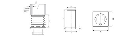 Stopka regulowana do profili kwadratowych A-45mm B-45mm d1-M22 L-52mm 1,5mm-2,0mm