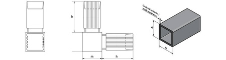 Úhlový spoj (bez odsazení) pro 2 čtvercové profily (typ L) A-20mm B-20mm, 1,5mm, černý