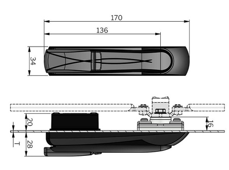 Kippgriff mit Einsatz für Zylindereinsatz Zinklegierung / PA6, 180°, 0,8-1,5 mm ohne Abdeckung