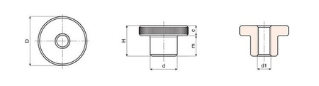 Steel knurled knob with a threaded through hole D-35mm M10, zinc-plated surface