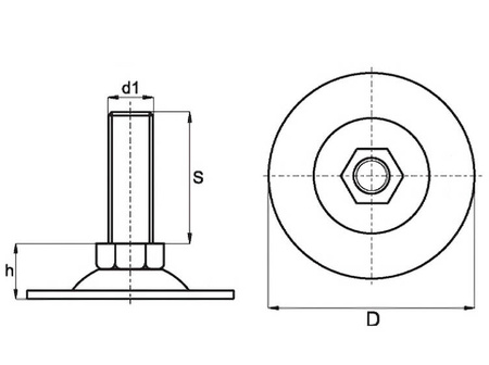 Fixed metal foot D-80mm M12 x 75mm