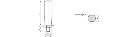 Rękojeść obrotowa z trzpieniem gwintowanym D-23mm H-60mm M8 x 15mm