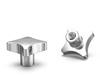 Aluminum cross knob similar to DIN 6335 with a blind threaded bushing D-50mm, H-32mm.