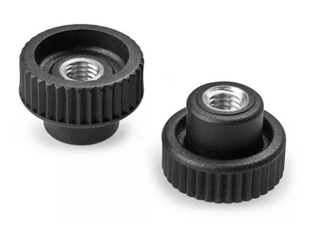 Knurled knob with through threaded bushing D-26mm M8, INOX