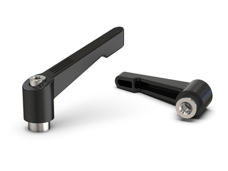 Adjustable lever made of zinc alloy with a threaded hole R-42mm M6, slim design, RAL9005 matte (deep black), INOX