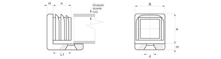 Slide with cap for rectangular profiles A-30mm B-25mm 1.5mm-2.0mm