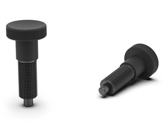 Arretierungsstift ohne Sperre, mit Feingewinde, glattem Körper, D-31mm; d1-8mm; M16x1,5; aus oxidiertem Stahl.