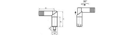 Hřídel určující D-37mm d2-M20x1,5mm d1-12mm s pákou