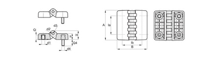 Zawias z tulejami i trzpieniami gwintowanymi A-95mm Ia-60mm M10 x 20mm