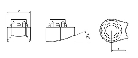 Angled glide foot with stacking protector for round profiles D-20mm Angle-(9°-14°) 1.5mm, color black