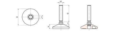 Verstellbarer Fuß mit drehbarem Stift D-49mm M12