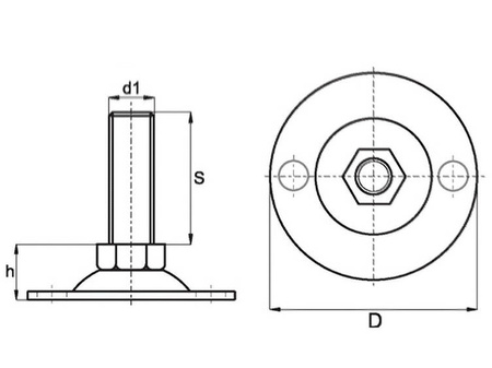 Metallischer Feststellfuß D-80mm M12 x 120mm