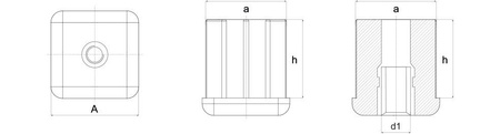 Threaded sleeve end cap made of stainless steel for square profiles A-50mm h-44mm M16