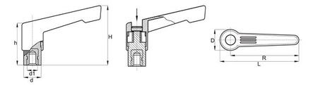 Adjustable lever with a locking mechanism to prevent accidental position changes with a threaded bushing L-92.5; d1-10