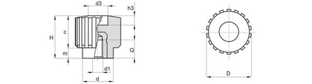 Knurled knob with threaded bushing D-17.5mm M5