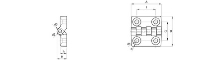 Zawias z otworami przelotowymi A-48mm I-30mm d1-6,5mm, INOX