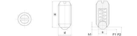 Threaded ball plunger with slot, low spring force H-24.5mm M12