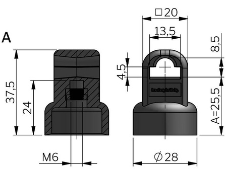 8 mm round bolt guide, A-25.5 mm
