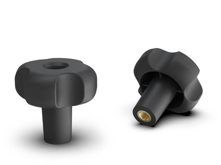 Hvězdicový knoflík s drážkovanou pouzdrem, průchozí, s dlouhým odstupem D-52mm, M8