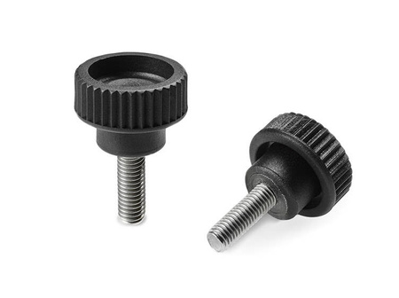 Pokrętło radełkowane z trzpieniem gwintowanym INOX D-32mm M8