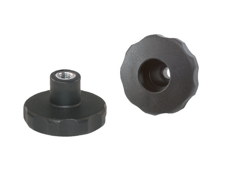Star knob with nut embedded in plastic D-40mm M6, through-hole, heavy-duty version