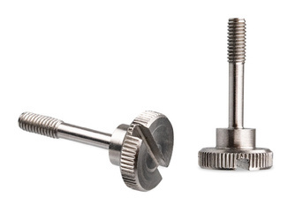 Pokrętło radełkowane z nacięciem na śrubokręt płaski, gwint niepełny 10mm z podtoczeniem D-15mm M4 x 22/10mm, INOX