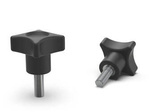 Pokrętło krzyżowe z trzpieniem gwintowanym D-32mm M5 x 20mm, INOX