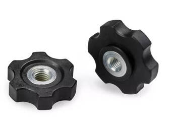 Pokrętło gwiazdowe płaskie z gwintowaną tuleją przelotową D-40mm M10