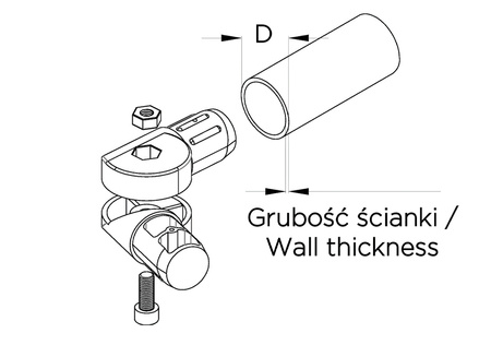 Łącznik przegubowy do profili okrągłych D-42,4mm 2,65mm 40-190°