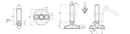 Stopka ruchoma z otworami montażowymi D-130mm M20 x 170mm R-15mm