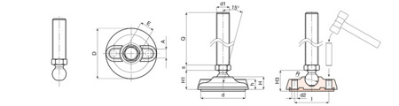 Stopka ruchoma z otworami montażowymi D-80mm M10 x 70mm R-12,5mm, antypoślizgowa