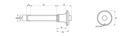 Trzpień montażowy z zatrzaskiem kulkowym samozabepieczający, z przyciskiem D-35; d1-12; d2-4,5; I2-70