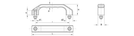 Uchwyt pałąkowy masywny, z aluminium, z otworami przelotowymiUchwyt pałąkowy masywny, z aluminium, z otworami przelotowymi M8 x 35, L - 194